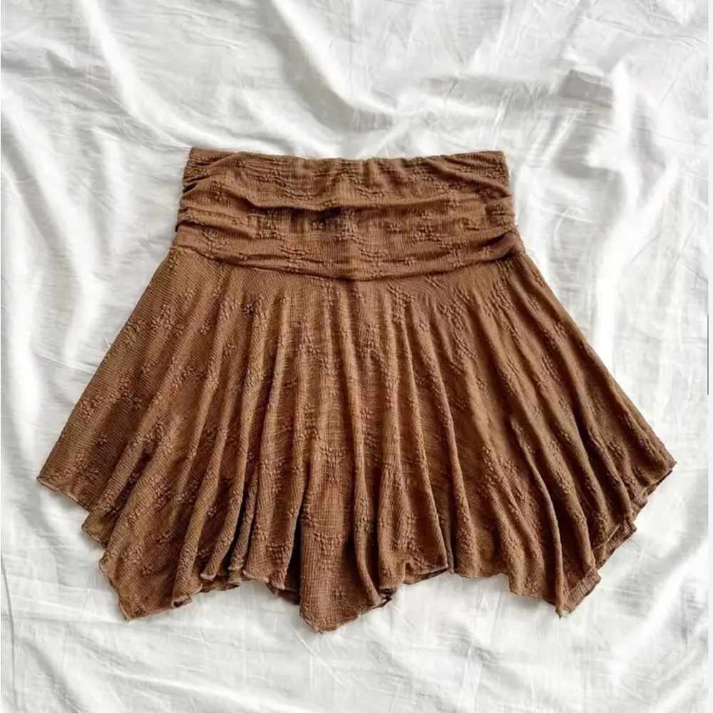 SHEIN Brown Handkerchief Hem Skater Skirt
